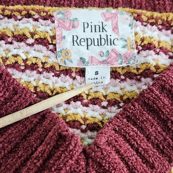 Pink Rose Women's Size Large Brown Striped V Neck Cropped Pullover Sweater NWT - Picture 6 of 13